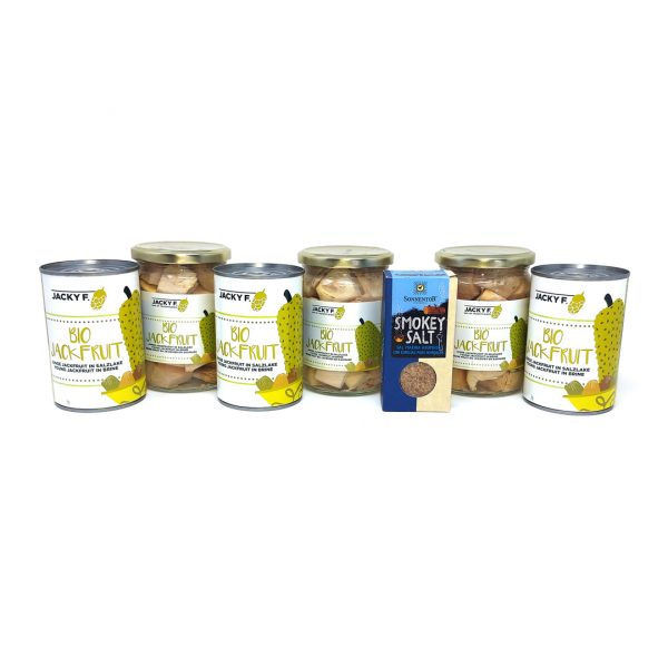 producto Set 3 latas y 3 botes Bio Jackfruit más sal ahumada ecológica